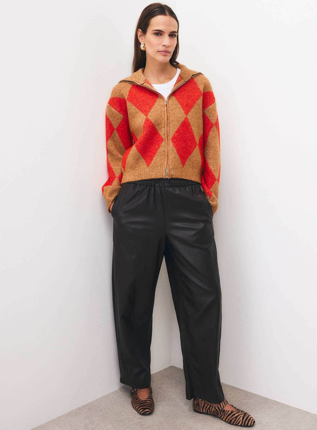 Argyle Zip Through Cardigan M - Image 2